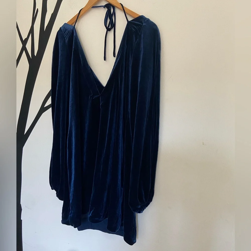Free People midnight blue velvet balloon sleeve dress - Picture 8 of 14
